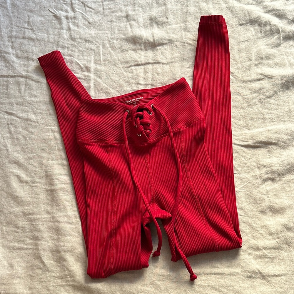 Year of Ours red tie up yoga pants